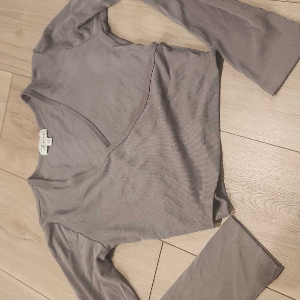 Gray Long Sleeve Wrap Top
